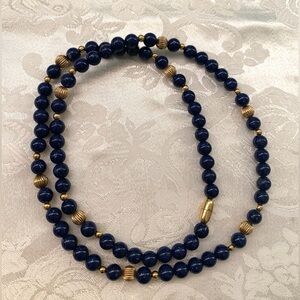 Vintage Blue Bead Necklace Set in Goldtone